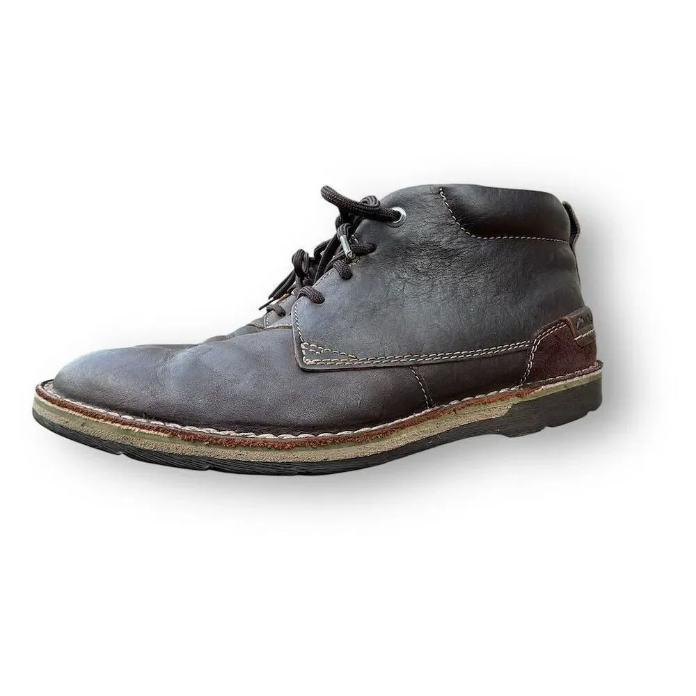 Clarks Men's Brown Leather Chukka Boots Size 10 Lace Up Comfort Business Casual - Picture 6 of 13